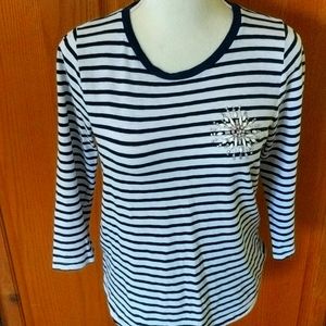 J.Crew Striped Navy White Embellished Top Medium